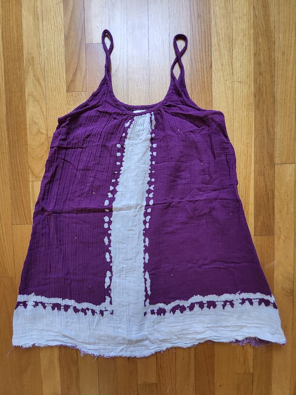 Natural Life Tunic Dress M Purple Cotton Gauze Boho Tie Dye India